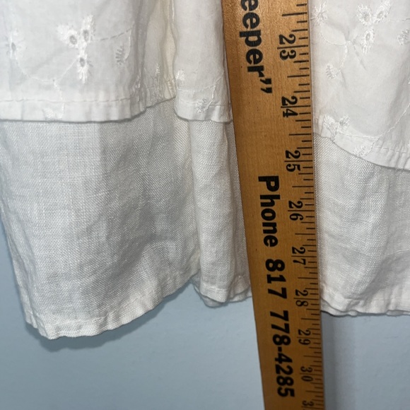 Aritzia Wilfred Lin Boheme 100% Linen Cream Babydoll Dress Tiered Eyelet Sz Med - Picture 11 of 11